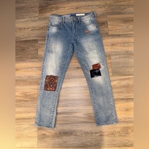 Pilcro and the Letterpress Patchwork Jeans Slim Boyfriend Sz 28